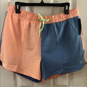 Huk Women's Two-Tone Athletic Shorts - Coral and Navy